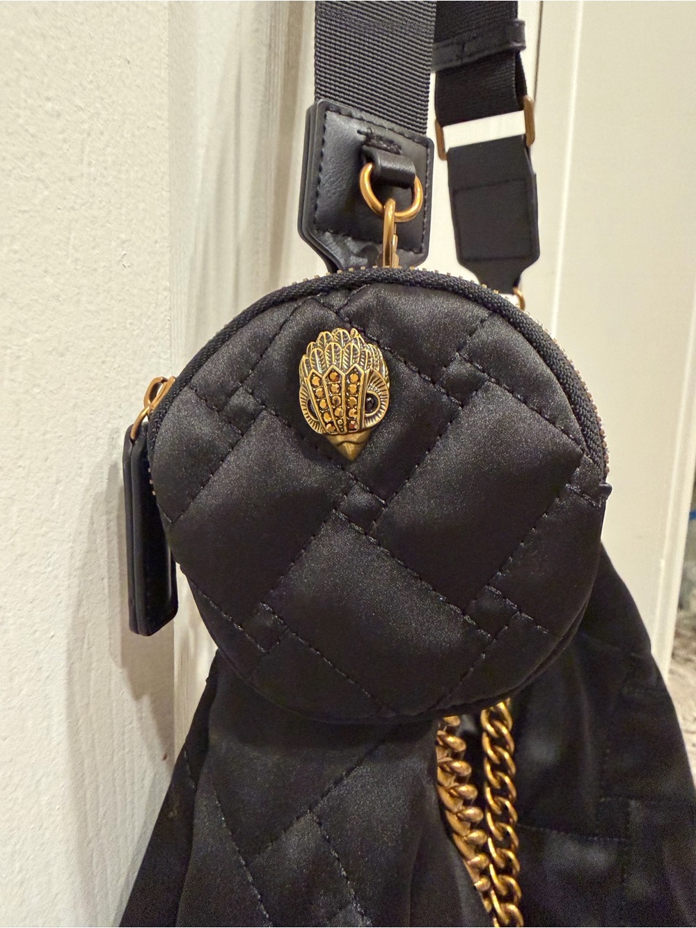 Kurt Geiger London Recycled Large Hobo Black Quilted Eagle Chain Shoulder Bag - Picture 6 of 16